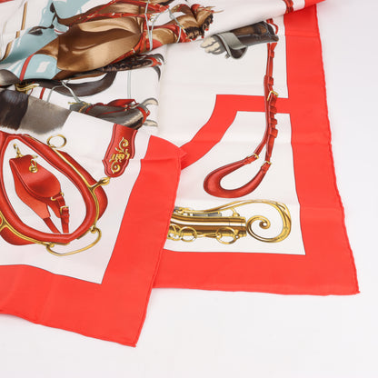 Hermès Carré 90 "ATTELAGE EN ARBALETE" 100% Silk Scarf in Red
