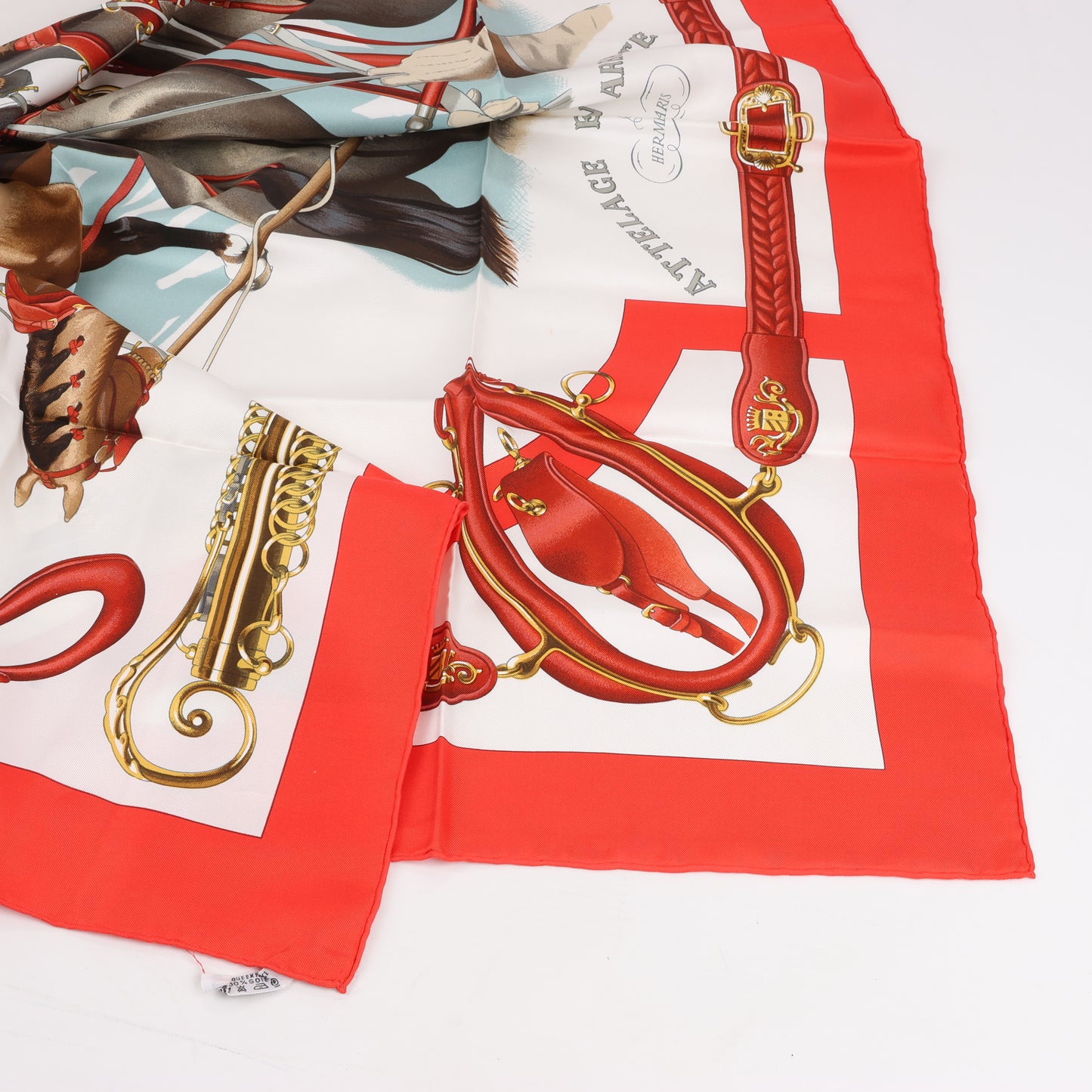 Hermès Carré 90 "ATTELAGE EN ARBALETE" 100% Silk Scarf in Red