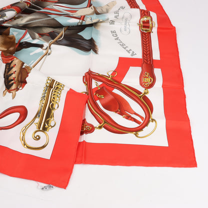 Hermès Carré 90 "ATTELAGE EN ARBALETE" 100% Silk Scarf in Red