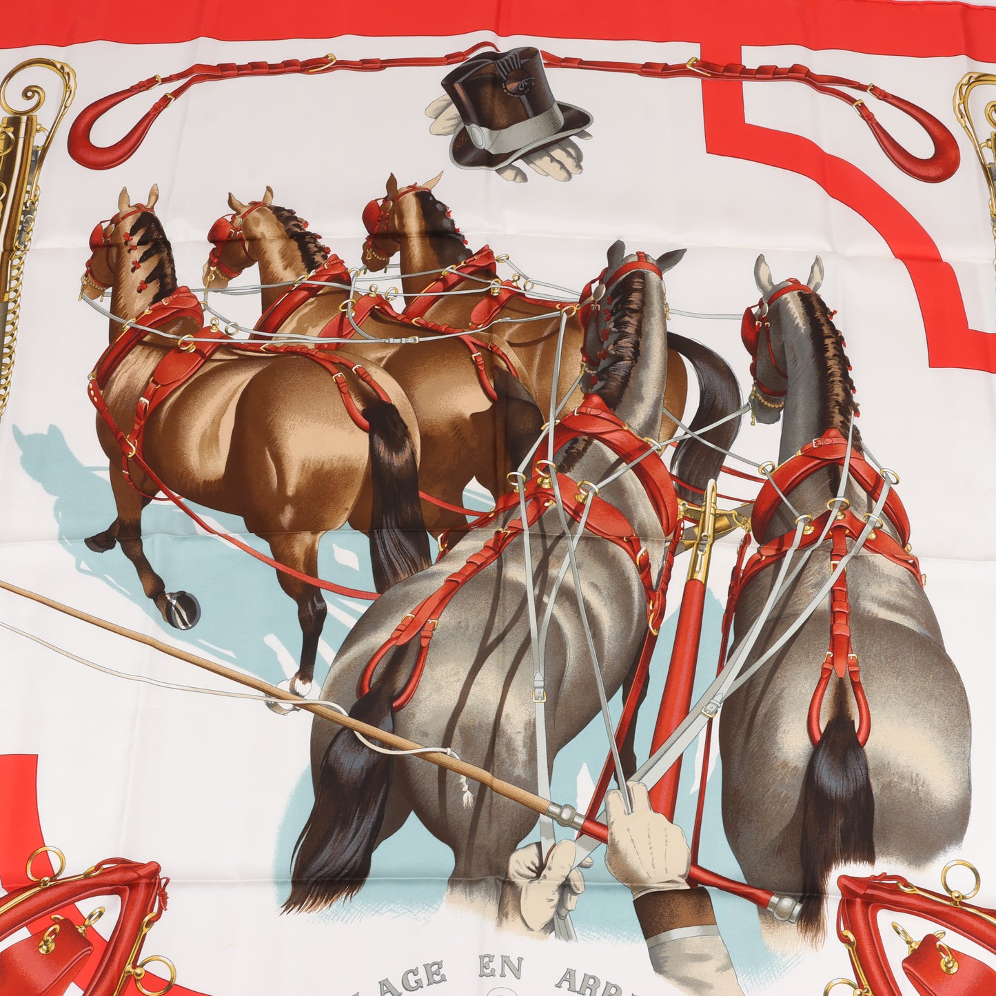 Hermès Carré 90 "ATTELAGE EN ARBALETE" 100% Silk Scarf in Red