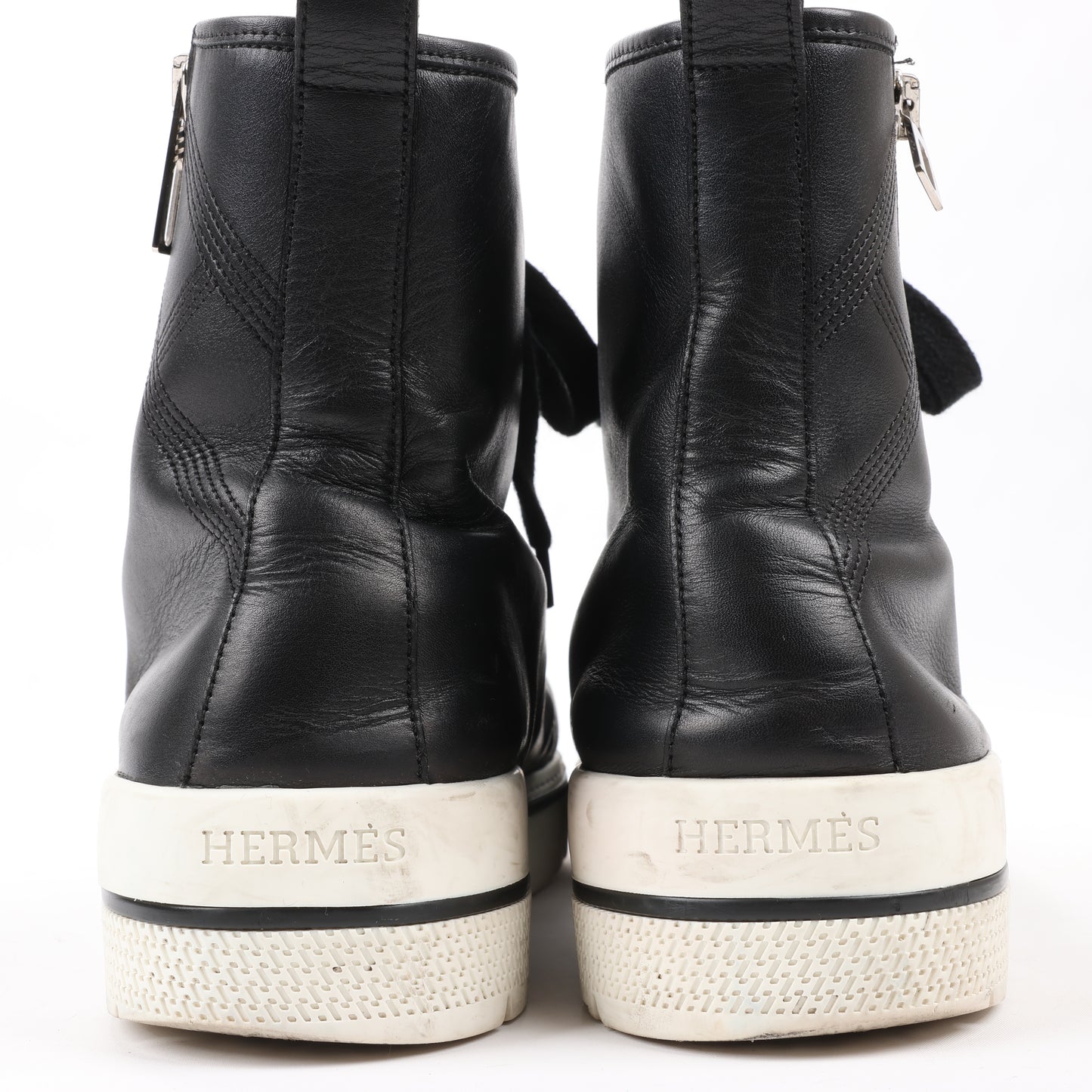 Hermès – High-Top-Sneakers aus Leder mit seitlichem Reißverschluss in Schwarz, Größe 42 EU 182355ZH