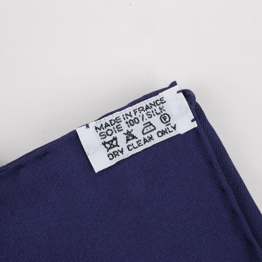 Hermès Carré 90 "AU PLUS DRU" 100% Silk Scarf in Navy Blue