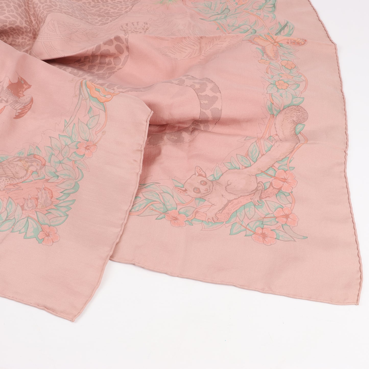 Hermès Carré 90 "JUNGLE LOVE" 100% Silk Scarf in Pink