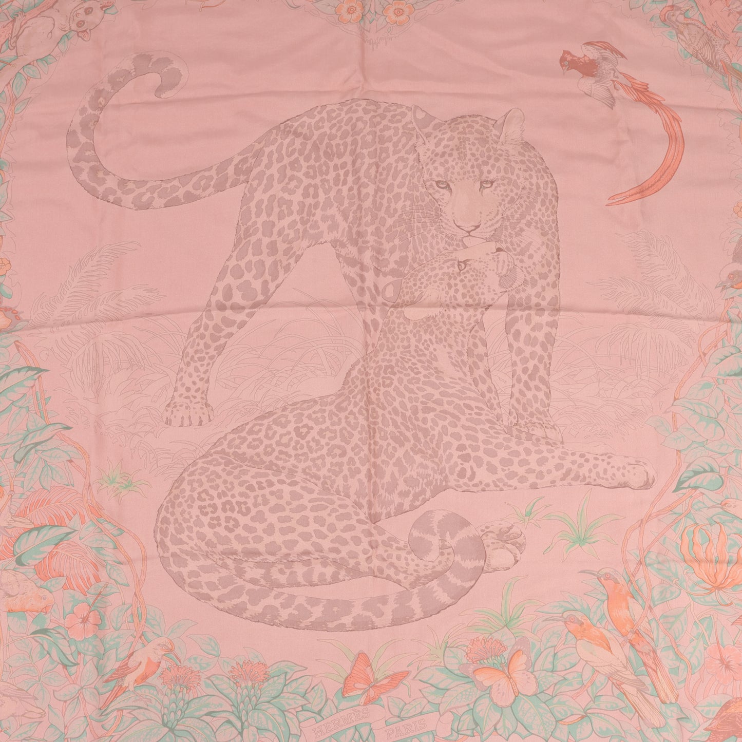 Hermès Carré 90 "JUNGLE LOVE" 100% Silk Scarf in Pink
