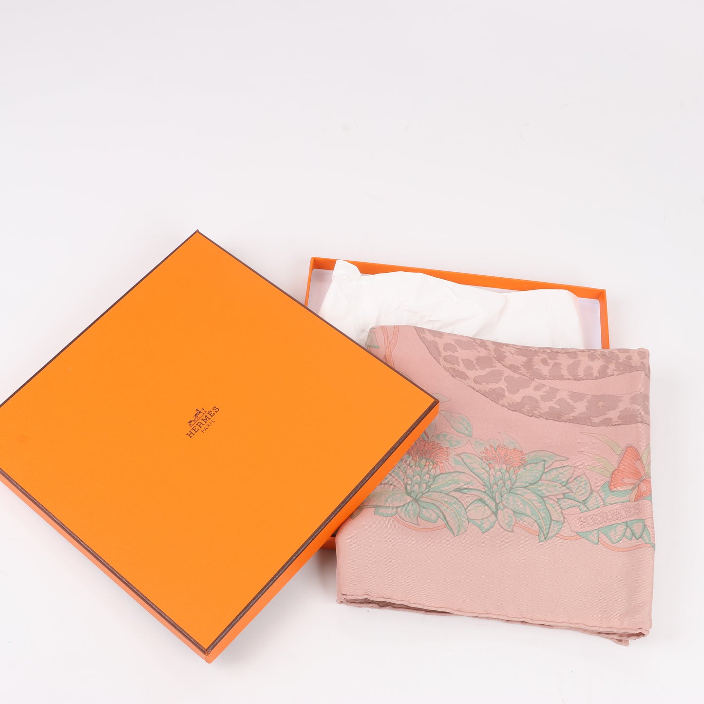 Hermès Carré 90 "JUNGLE LOVE" 100% Silk Scarf in Pink