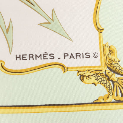 Hermès Carré 90 "La Marine en Bois" 100% Silk Scarf in Green