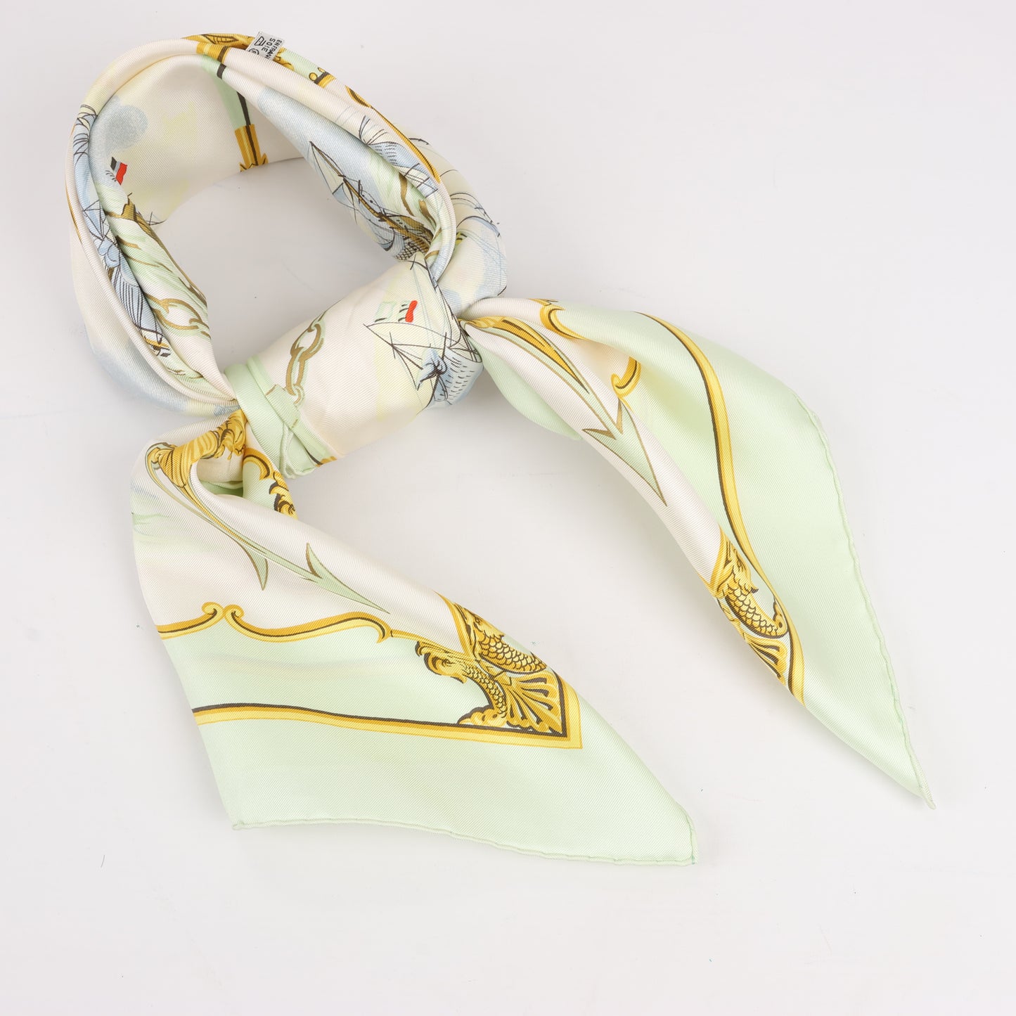 Hermès Carré 90 "La Marine en Bois" 100% Silk Scarf in Green