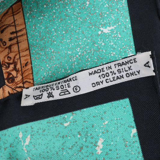 Hermès Carré 90 "PIERRES d' ORIENT et d' OCCIDENT" 100% Silk Scarf in Black x Green