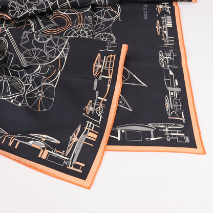 Hermès Carré 90 "COMPLICATION EQUESTRE" 100% Silk Scarf in Black