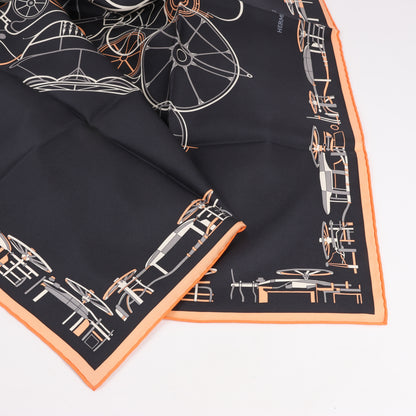 Hermès Carré 90 "COMPLICATION EQUESTRE" 100% Silk Scarf in Black