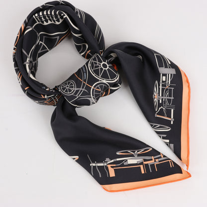 Hermès Carré 90 "COMPLICATION EQUESTRE" 100% Silk Scarf in Black