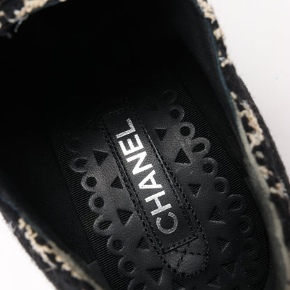 CHANEL Coco Tweed Felt Mark Leder x Stoff Stiefel G31378 in Schwarz x Beige, Größe 37 EU