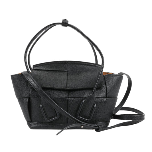 Bottega Veneta Arco Mini Leder Maxi Intrecciato 2Way Handtasche in Schwarz
