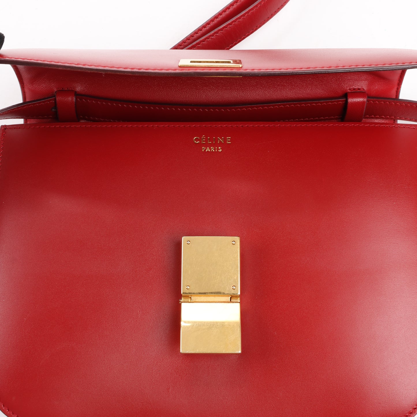 CELINE Classic Box Medium Leather Shoulder Bag in Red