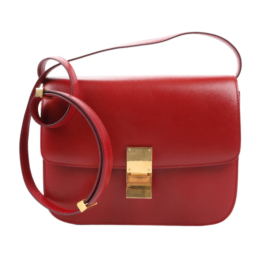 CELINE Classic Box Medium Leather Shoulder Bag in Red