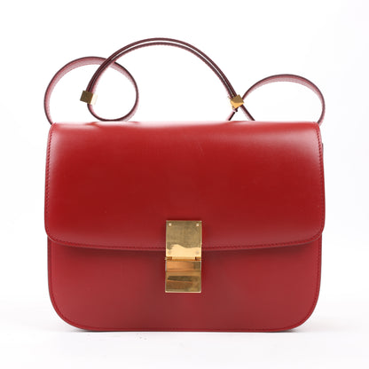 CELINE Classic Box Medium Leather Shoulder Bag in Red