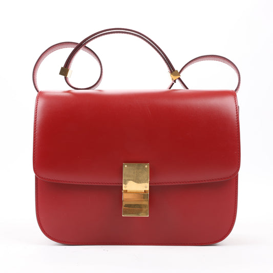 CELINE Classic Box Medium Leather Shoulder Bag in Red