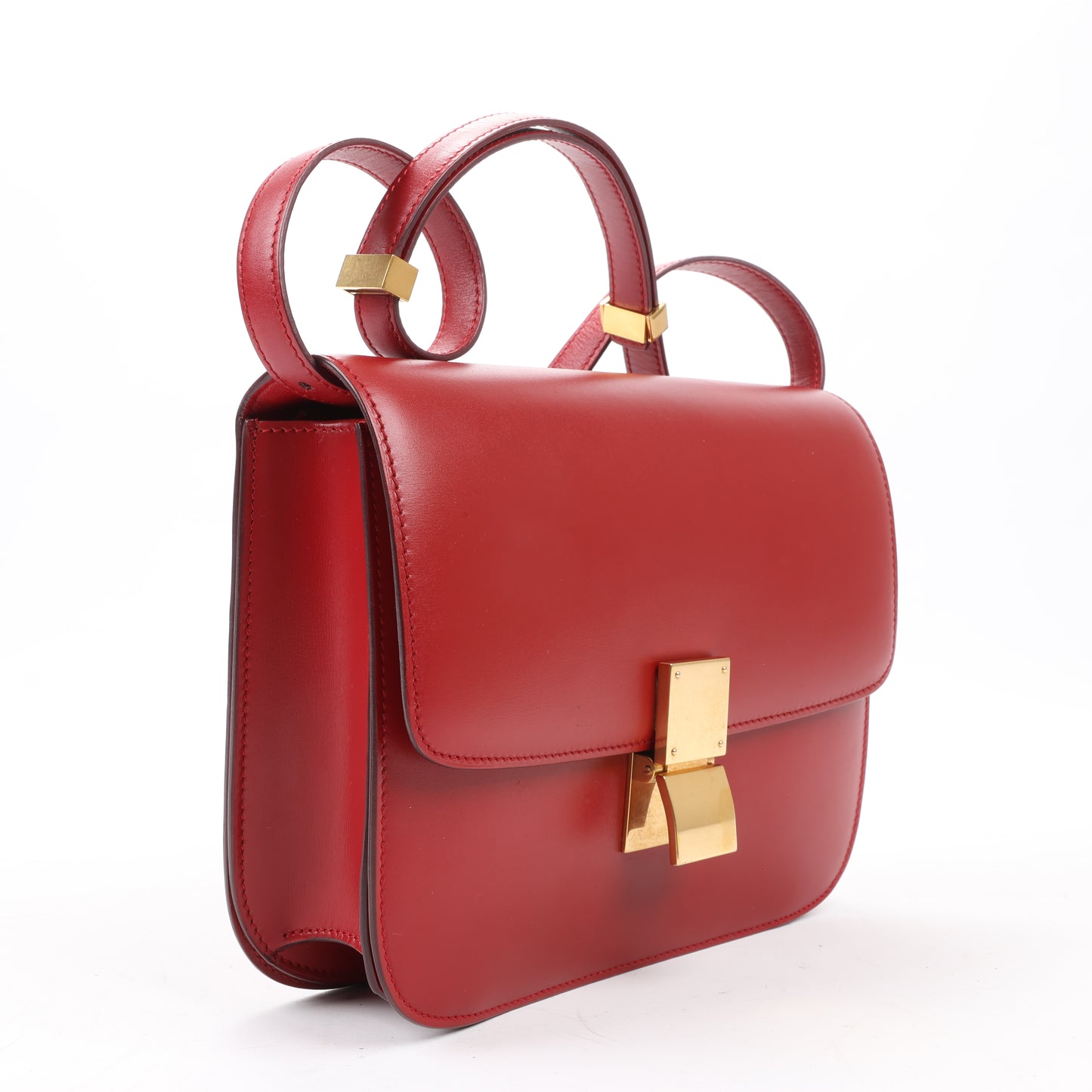 CELINE Classic Box Medium Leather Shoulder Bag in Red