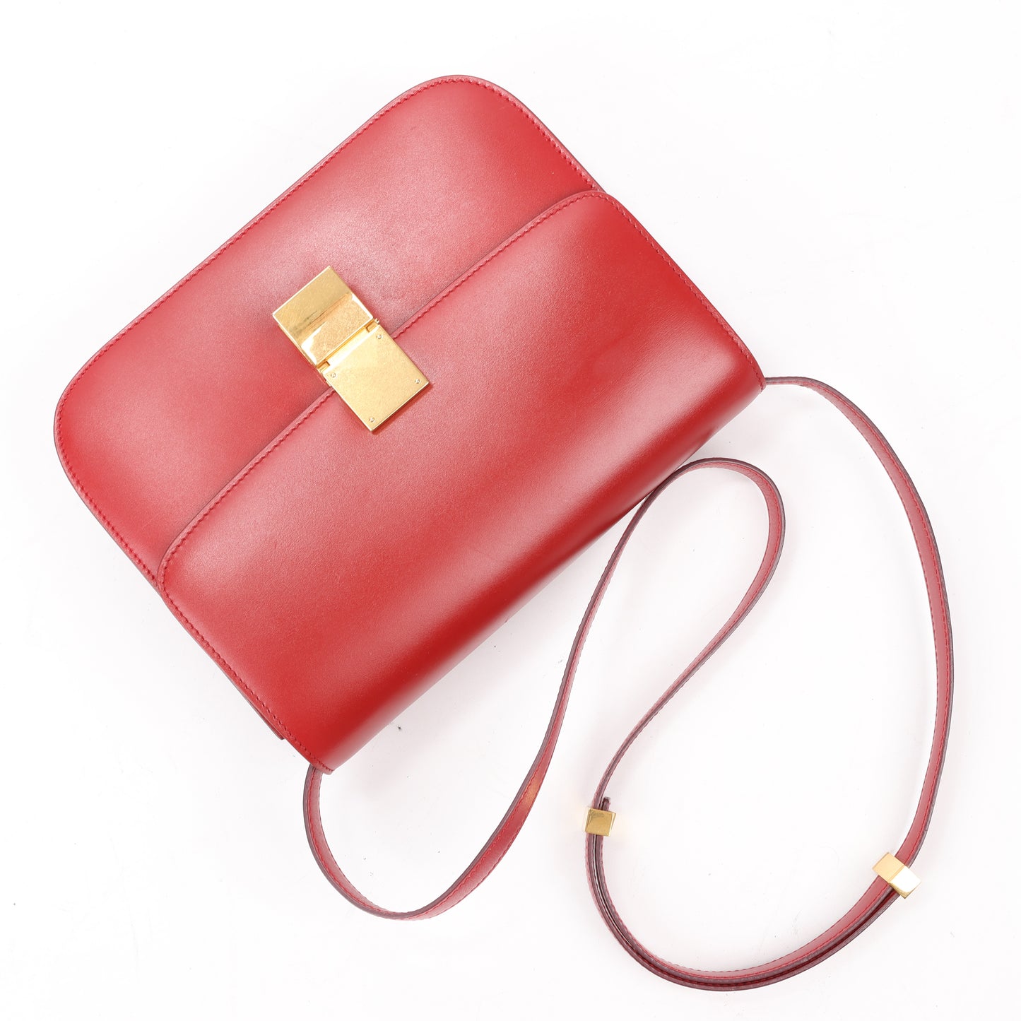 CELINE Classic Box Medium Leather Shoulder Bag in Red