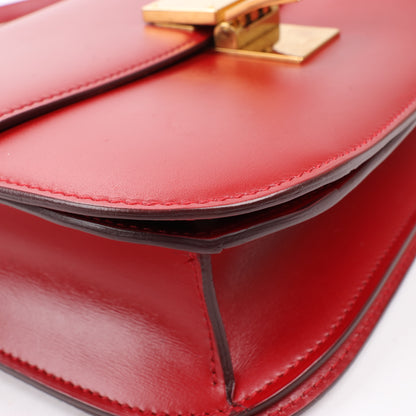 CELINE Classic Box Medium Leather Shoulder Bag in Red