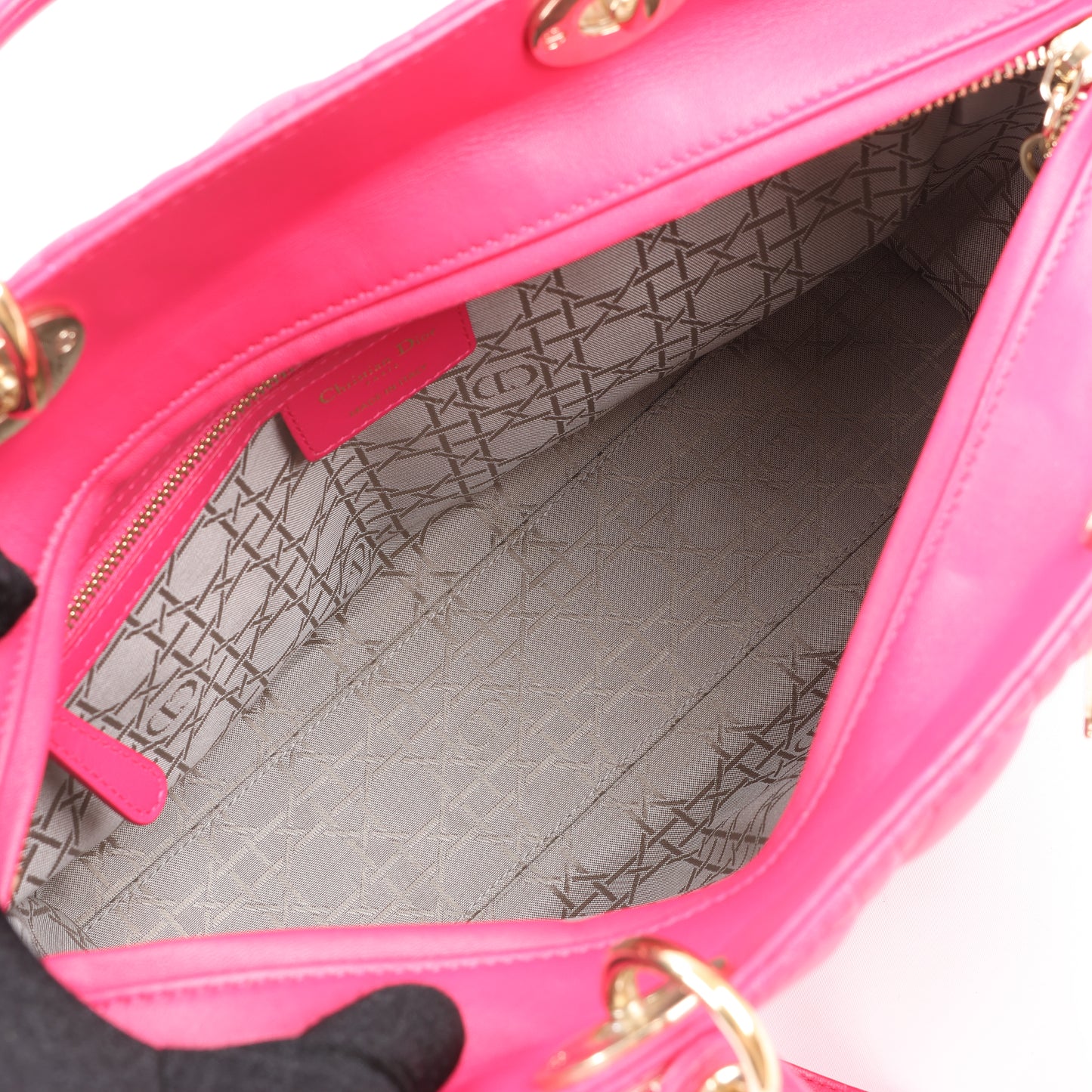 Christian Dior Lady Dior Cannage Große 2-Wege-Handtasche aus Leder in Pink