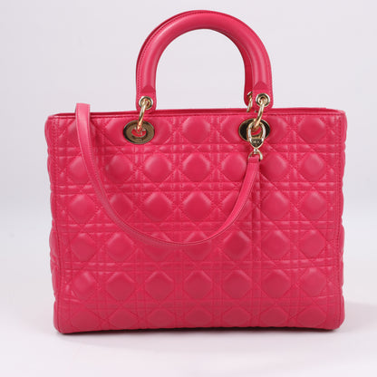 Christian Dior Lady Dior Cannage Große 2-Wege-Handtasche aus Leder in Pink