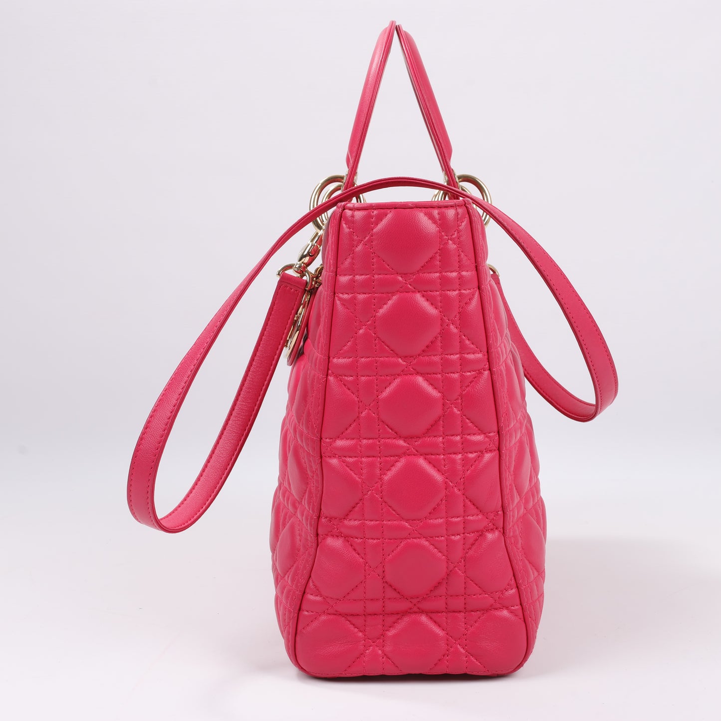 Christian Dior Lady Dior Cannage Große 2-Wege-Handtasche aus Leder in Pink