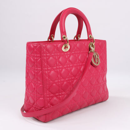 Christian Dior Lady Dior Cannage Große 2-Wege-Handtasche aus Leder in Pink