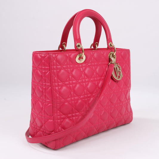 Christian Dior Lady Dior Cannage Große 2-Wege-Handtasche aus Leder in Pink