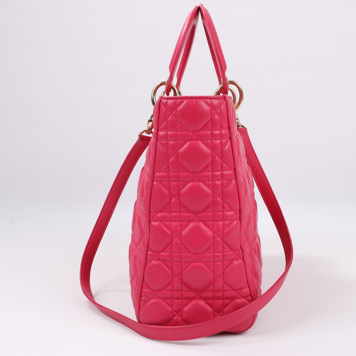 Christian Dior Lady Dior Cannage Große 2-Wege-Handtasche aus Leder in Pink