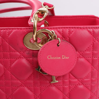 Christian Dior Lady Dior Cannage Große 2-Wege-Handtasche aus Leder in Pink