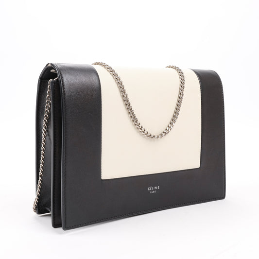 Celine Frame Abend-Schultertasche aus Leder mit Kette in Schwarz × Weiß