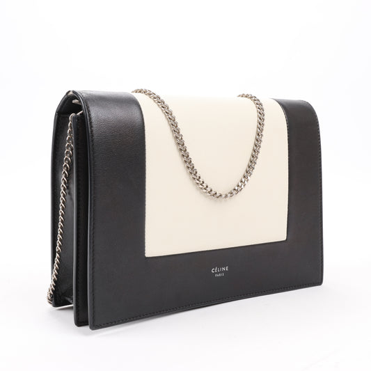 Celine Frame Abend-Schultertasche aus Leder mit Kette in Schwarz × Weiß