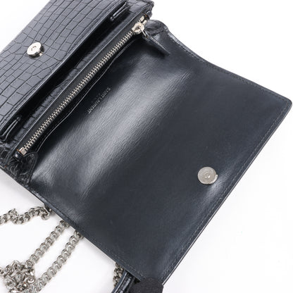 Saint Laurent Paris Sunset Mock Croc Shoulder Bag in Black