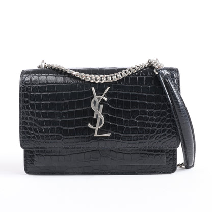 Saint Laurent Paris Sunset Mock Croc Shoulder Bag in Black