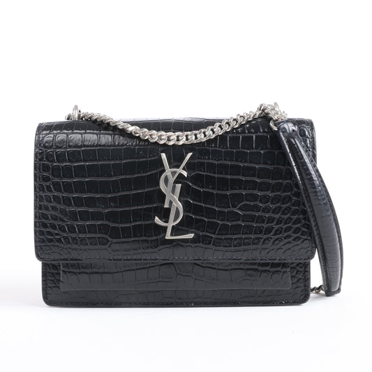 Saint Laurent Paris – Sunset – Schultertasche in Kroko-Optik in Schwarz