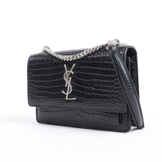 Saint Laurent Paris – Sunset – Schultertasche in Kroko-Optik in Schwarz
