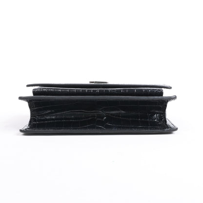 Saint Laurent Paris Sunset Mock Croc Shoulder Bag in Black