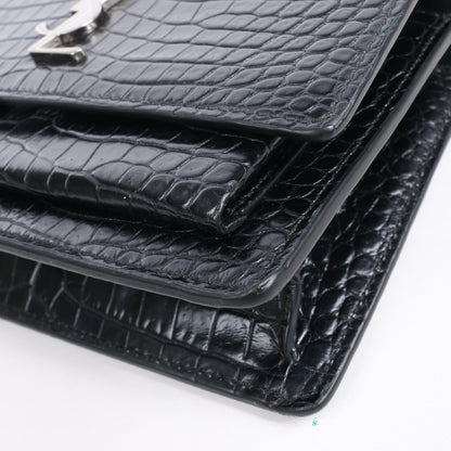 Saint Laurent Paris Sunset Mock Croc Shoulder Bag in Black