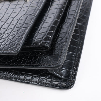 Saint Laurent Paris Sunset Mock Croc Shoulder Bag in Black