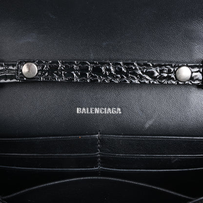 Balenciaga – Hourglass – Schultertasche in Kroko-Optik in Schwarz