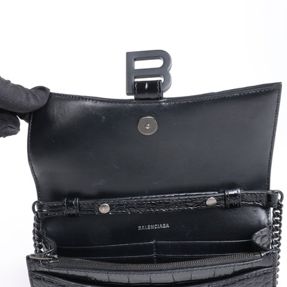 Balenciaga – Hourglass – Schultertasche in Kroko-Optik in Schwarz