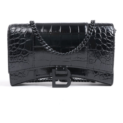 Balenciaga – Hourglass – Schultertasche in Kroko-Optik in Schwarz