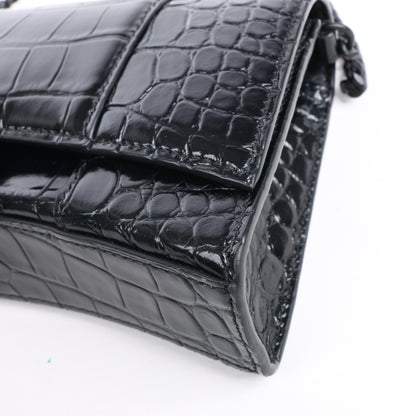 Balenciaga – Hourglass – Schultertasche in Kroko-Optik in Schwarz