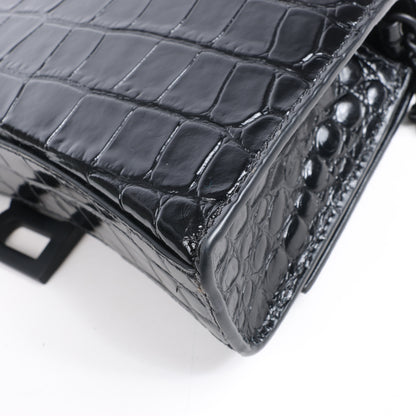 Balenciaga – Hourglass – Schultertasche in Kroko-Optik in Schwarz