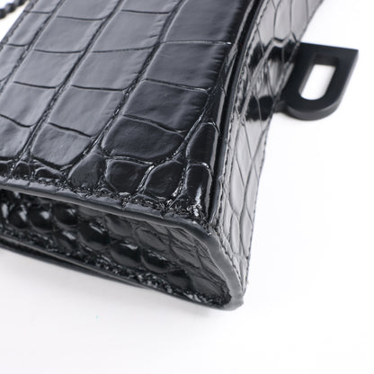 Balenciaga – Hourglass – Schultertasche in Kroko-Optik in Schwarz