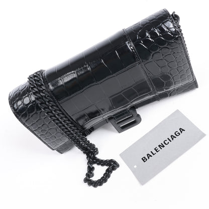 Balenciaga – Hourglass – Schultertasche in Kroko-Optik in Schwarz