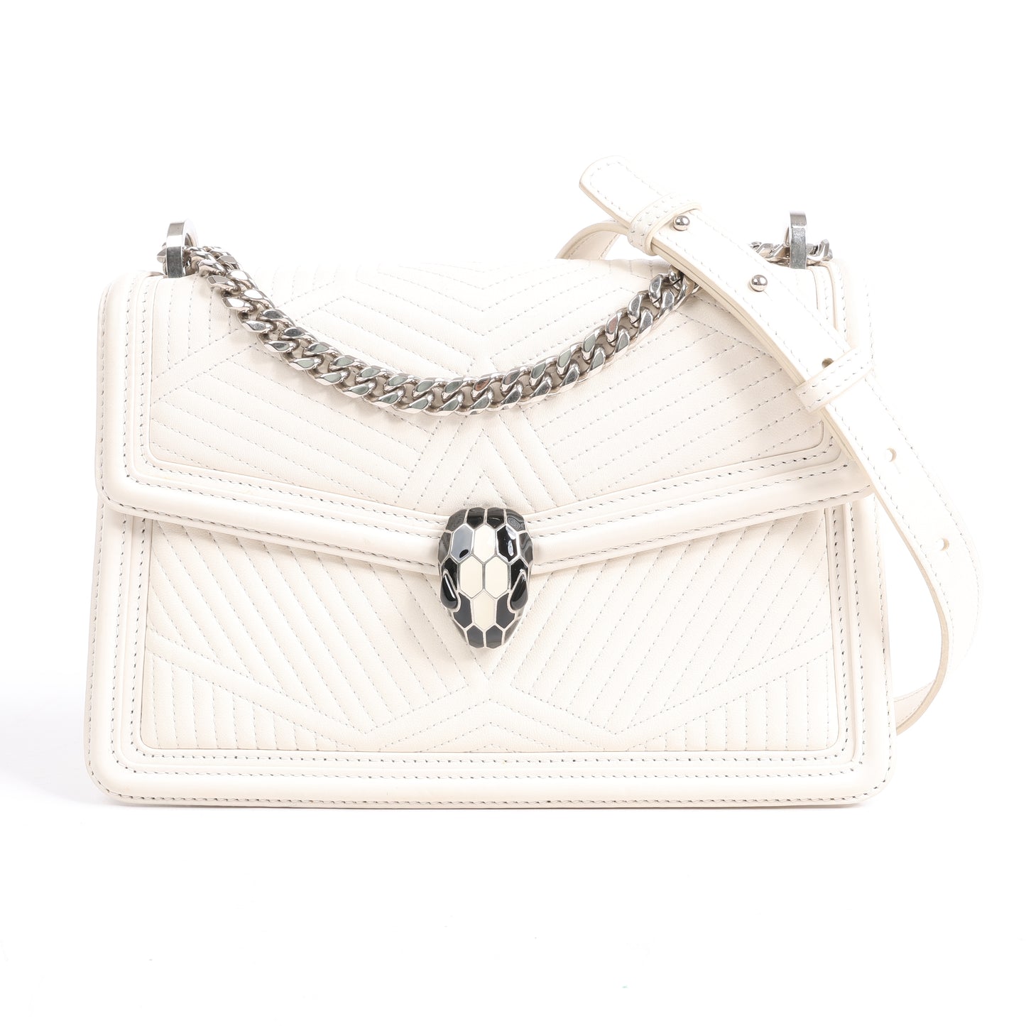 BVLGARI Serpenti Schultertasche aus Leder mit Kette in Weiß