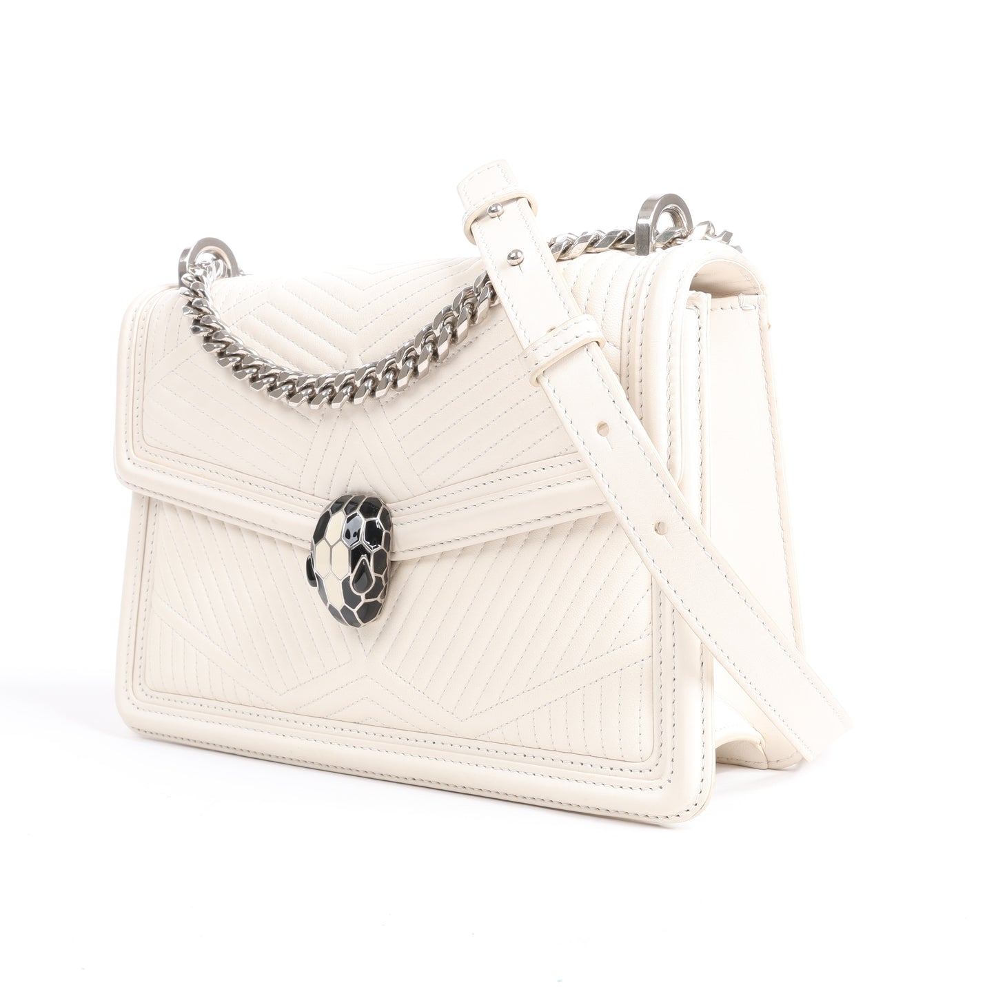 BVLGARI Serpenti Schultertasche aus Leder mit Kette in Weiß