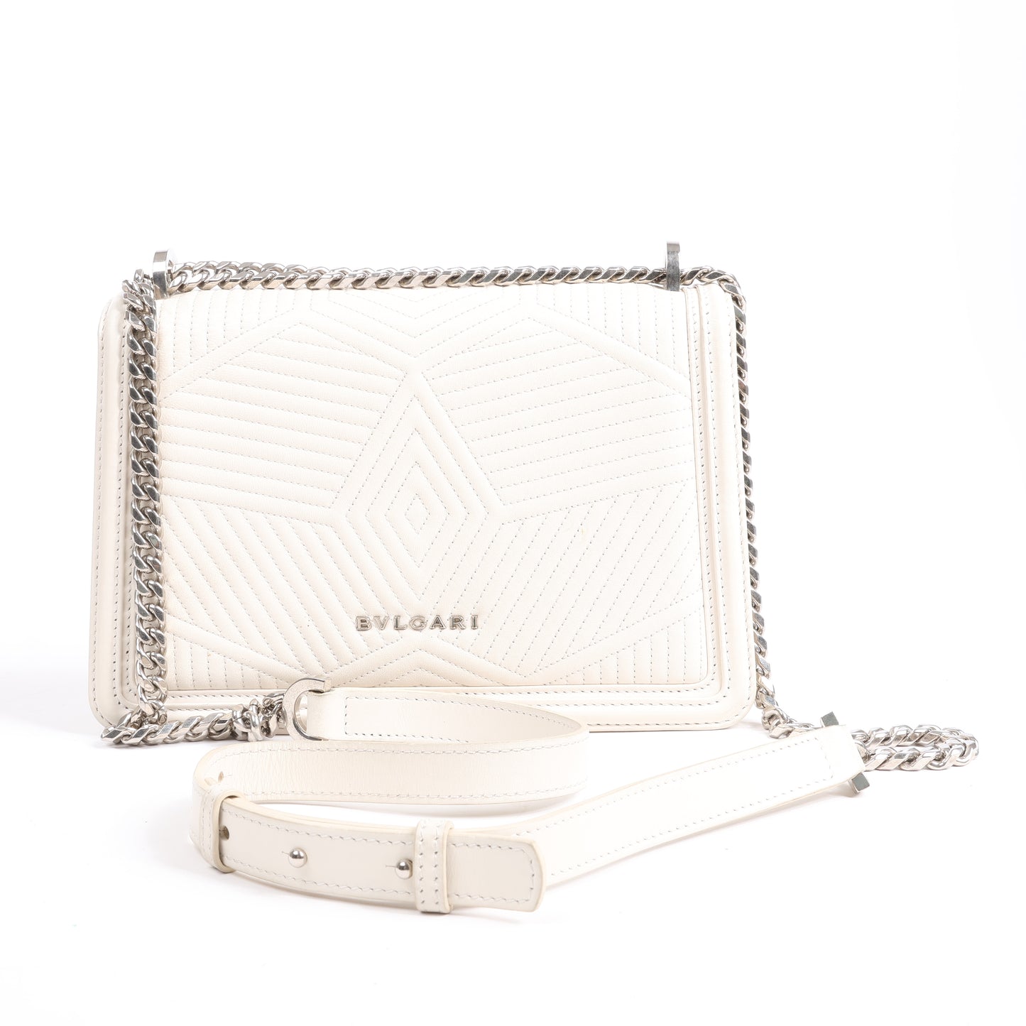 BVLGARI Serpenti Schultertasche aus Leder mit Kette in Weiß